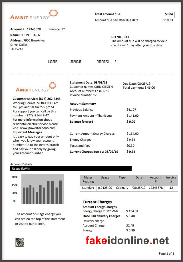 Texas Utility Bill PSD Template - Texas Proof of Address